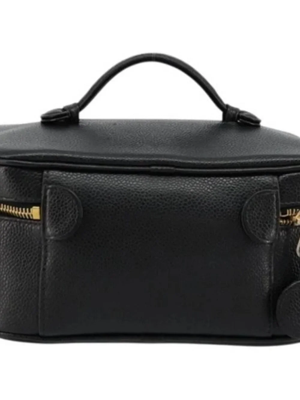 CHANEL Vanity Pouch Grained Calf Skin Black Gold CC Auth bs34489